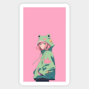 Pink And Green Frog Shonen Anime Girl Sticker